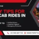 Graphic promoting safety tips for night cab rides in Paris, featuring the Arc de Triomphe and contact information for a cab service.