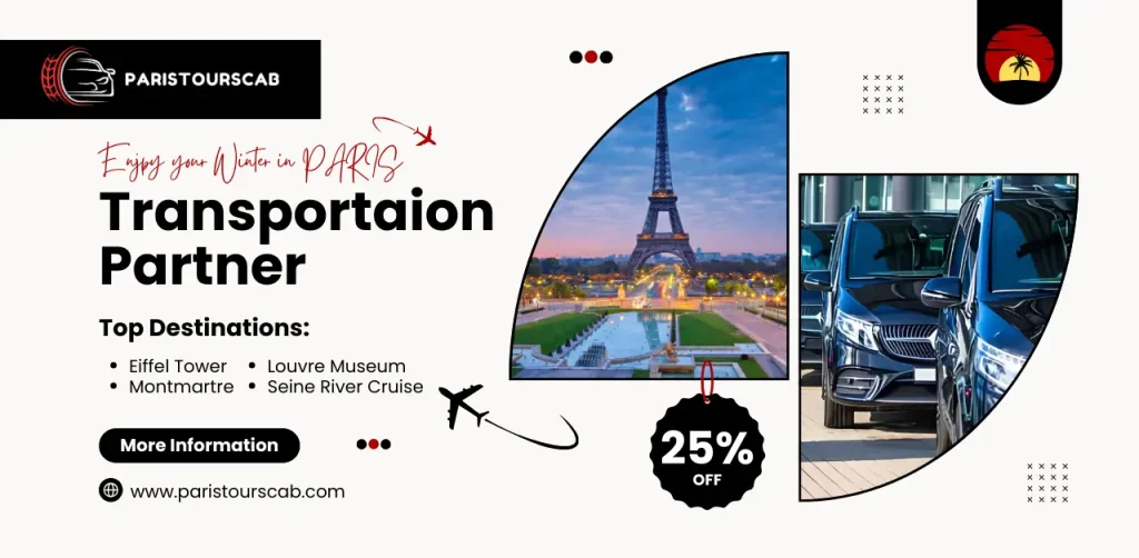 The Paris Tours Cab website displays "enjoy your trip," highlighting its role as your reliable transportation partner.