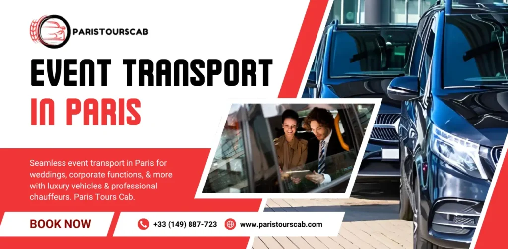 Luxury vehicles parked in Paris for Special Event Transport services, with visuals showcasing seamless travel for weddings and corporate functions.
