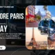Luxury cars in Paris showcase iconic landmarks, promoting chauffeur tours for VE Day exploration in comfort and style.