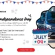 Promotional graphic for Paris Tours Cab, highlighting July 4th transport options for American travelers celebrating Independence Day.