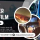 Promotional banner for Paris Tours Cab offering Paris movie location tours, featuring images of a theater audience, movie reel, popcorn, and a luxury car.