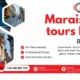 Promotional image for Marais cab tours Paris, showcasing luxury vehicles and scenic streets with booking details and services offered.