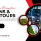 Promotional graphic for Paris eco cab service tours highlighting gardens and parks, featuring images of landmarks and luxury vehicles.