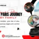 Promotional banner for Paris Tours Cab, highlighting family travel experiences with images of family activities and the Eiffel Tower.