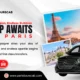 Promotional image for Paris Tours Cab advertising luxury day trips with the Eiffel Tower, scenic views, and upscale transportation options.