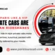 Advertisement for Paris Tours Cab featuring a sleek black Mercedes van with a driver assisting passengers. Bold text reads, "Experience Paris Like a VIP: Why Private Cabs Are Better than Rideshares." The ad conveys luxury and convenience with a contact number and website included.
