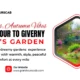 Advertisement for Paris Tours Cab highlighting a 'Cab Day Tour to Giverny.' Features images of Monet's Garden, a cozy cab ride, and passengers exploring gardens. Text emphasizes 'Cozy Rides, Autumn Vibes' and includes contact information for booking.