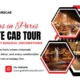 Promotional graphic for a private cab tour in Paris showcasing festive decorations and holiday scenes, highlighting an immersive Christmas experience.